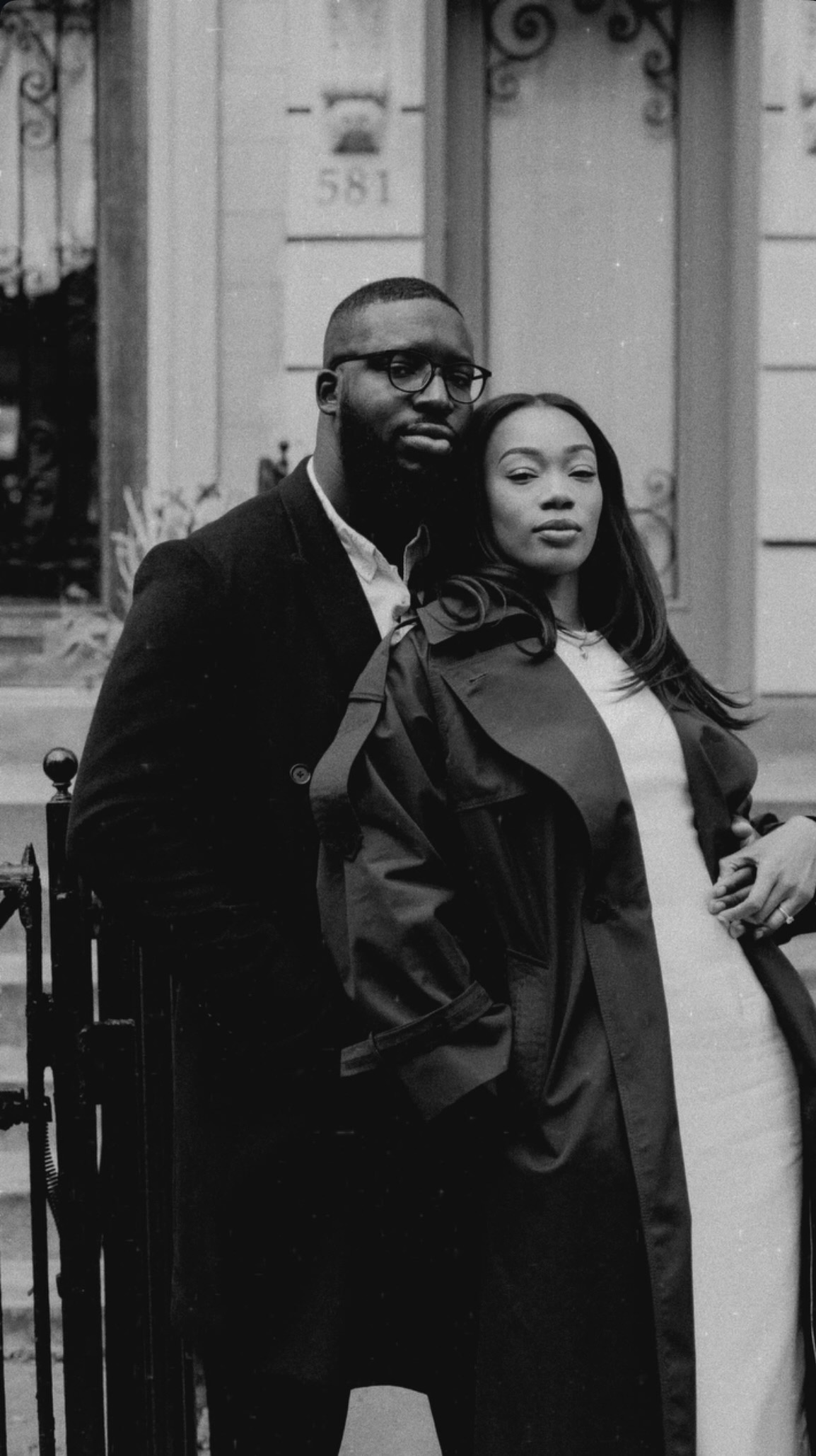 Black-and-white portrait of Femi and Steph